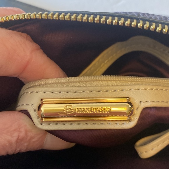 EUC. B. Makowsky navy blue leather snake, print shoulder bag bless U. - Picture 7 of 12